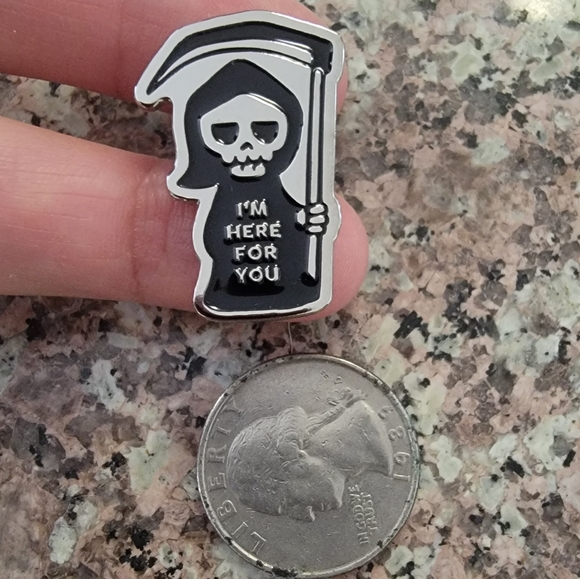 *2 for $13* Skeleton Grim Reaper "I'm Here For You" Halloween Enamel Pin - Picture 3 of 3